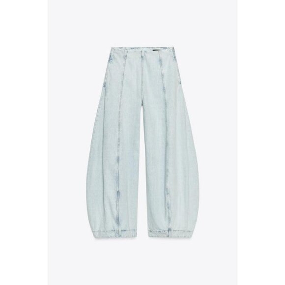 ZARA JEANS ZW COLLECTION HIGH-WAIST BALLOON - Picture 1 of 8